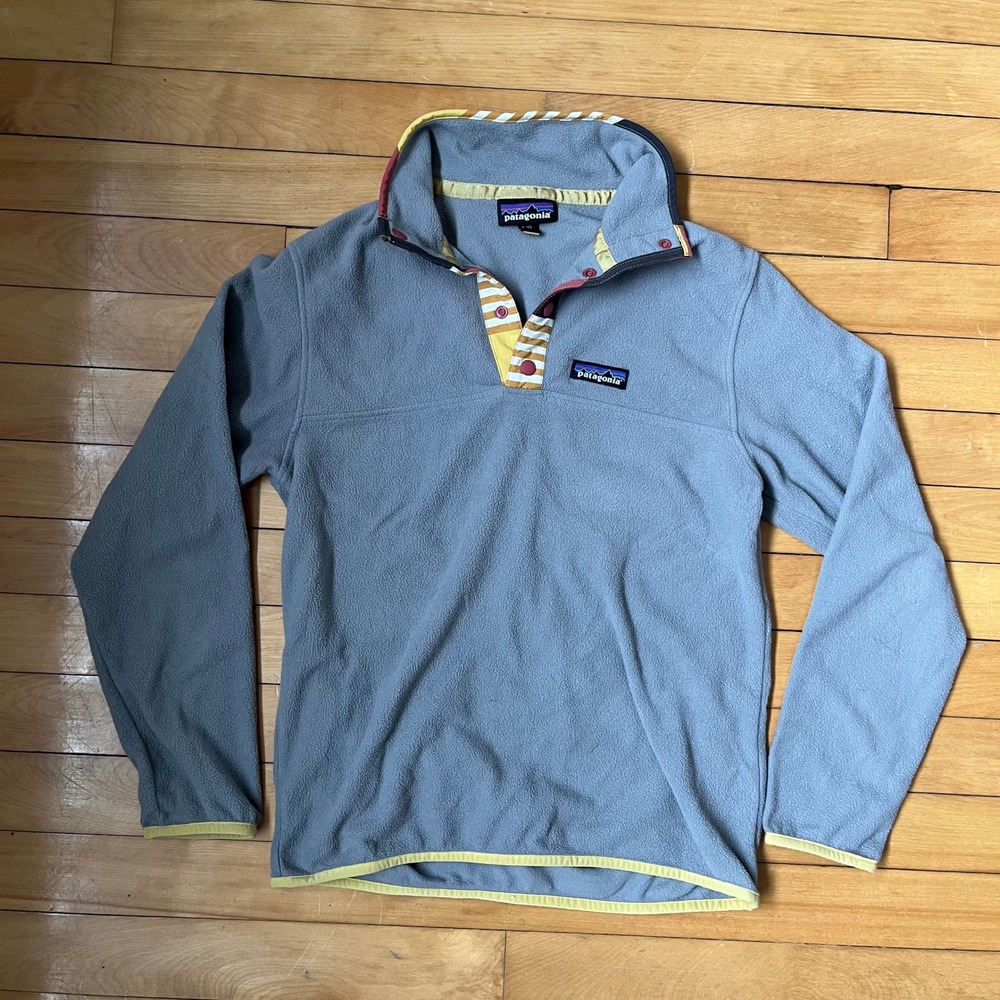 Patagonia Synchilla Snap-T Fleece Pullover Blue Grey Striped Trim XXS